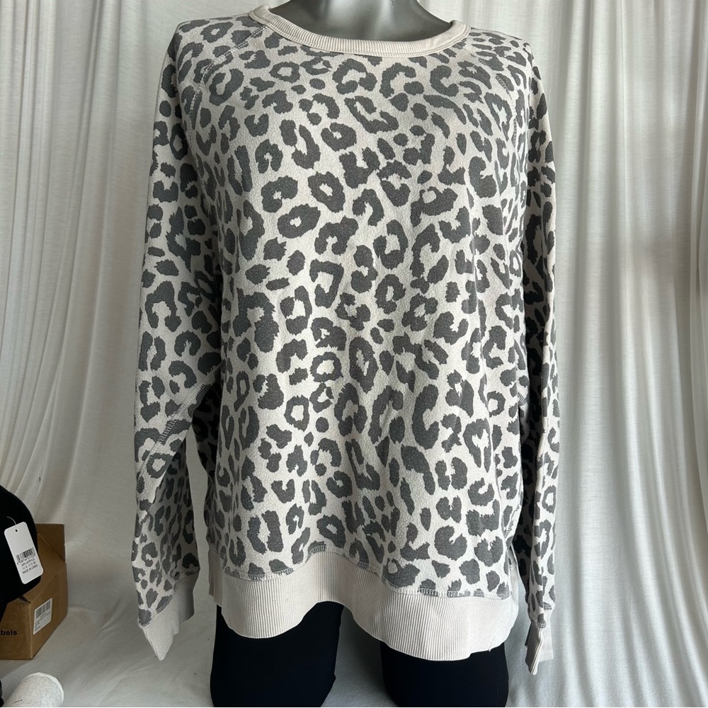 Grayson Threads Cream and Gray Leopard Sweater
